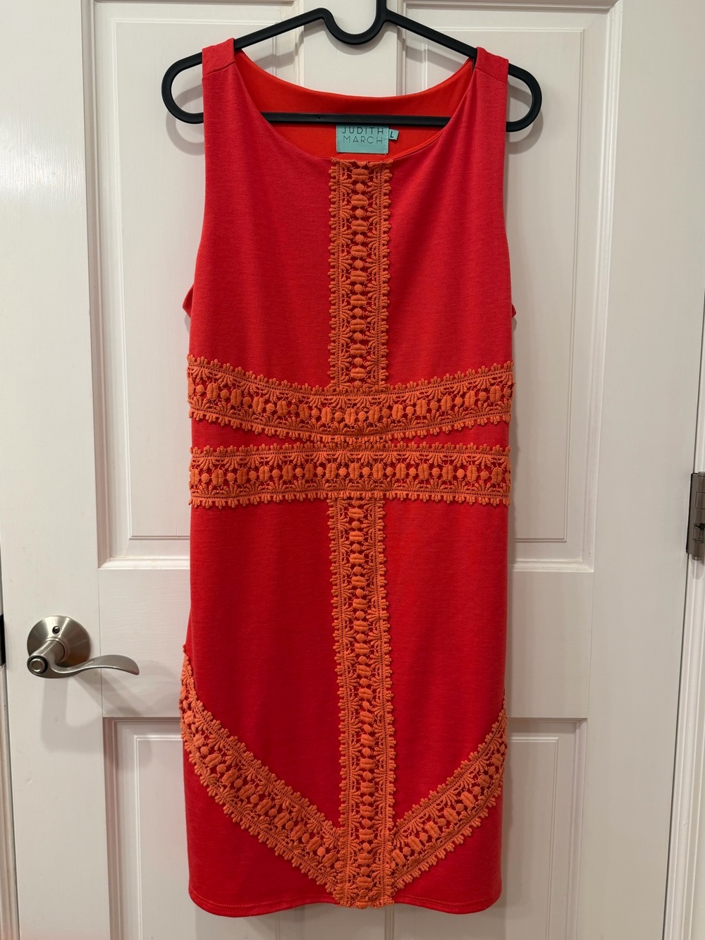 Judith March Coral Sleeveless Crochet-Trim Shift Dress